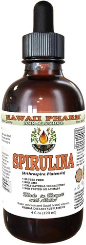 Hawaii Pharm Extracto líquido sin alcohol de espirulina, espirulina orgánica (Arthrospira platensis) Suplemento herbario natural de glicerita de