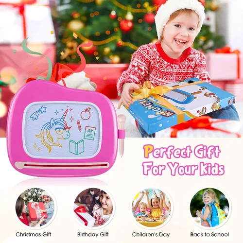Miniatura 5 de Smasiagon Tablero Magnético de Dibujo para Niños Pequeños: Tablero de Garabatear Borrable para Casa, Viaje y Preescolar Juguete Divertido y Rosa