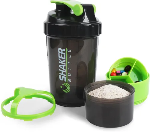 Miniatura 12 de Shaker Bottle - Vaso agitador de proteínas con compartimentos de almacenamiento - Botellas de entrenamiento a prueba de fugas con mezclador para una