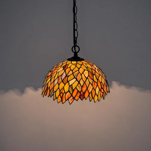 Miniatura 7 de Lámpara Colgante de Vidrio Emplomado Estilo Tiffany con Enchufe, 12" de Ancho Diseño de Glicinia Lámpara Colgante, Cadena de 60 Pulgadas Cable de 15