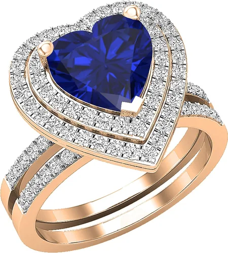 Miniatura 10 de Dazzlingrock Collection Juego de anillos de compromiso de doble halo con diamantes naturales redondos y piedras preciosas creadas en laboratorio