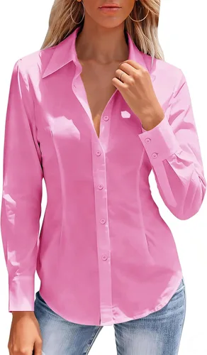 Miniatura 6 de Camisas con botones para mujer, camisa de vestir ajustada sin arrugas, blusa con cuello para trabajo, ropa de oficina, atuendo de otoño