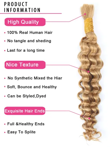 Miniatura 4 de RESACA 1 paquete de 14 pulgadas, 1 paquete de 14 pulgadas, cabello humano virgen brasileño rizado 10A para trenzar, sin trama, 10A, para trenzas #27