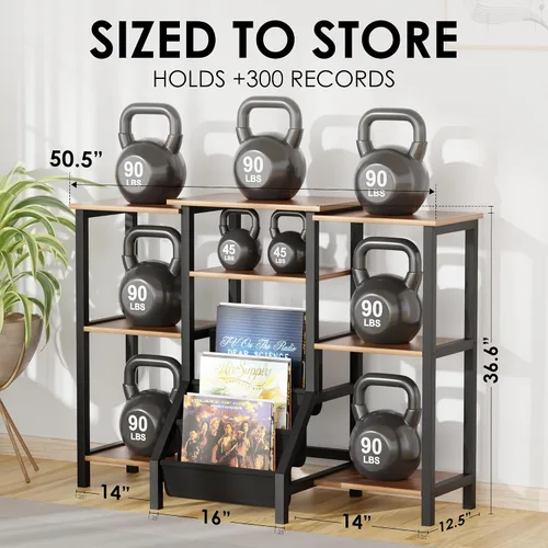 Miniatura 4 de Soporte para tocadiscos con almacenamiento de vinilo, armario giratorio alto de 36 pulgadas con almacenamiento, mesa moderna de tocadiscos