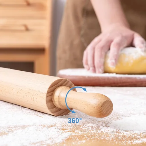 Miniatura 5 de AISOSO Esterillas de rodar para hornear, rodillo de madera de 15.75 pulgadas con asas, rodillo de masa clásico antiadherente para fondant, pizza