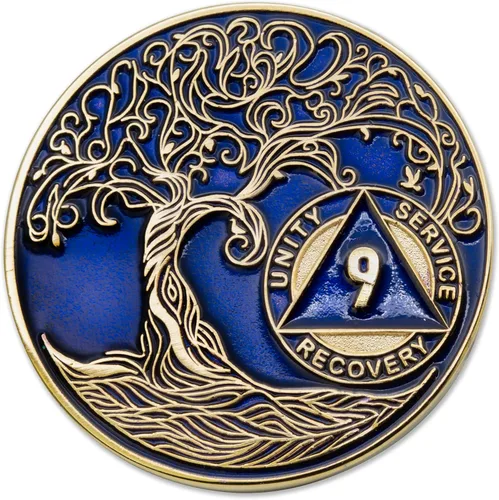 Miniatura 98 de 20 Year Sobriety Mint Twisted Tree of Life - Medallón de recuperación AA chapado en oro, fichas y fichas, color negro