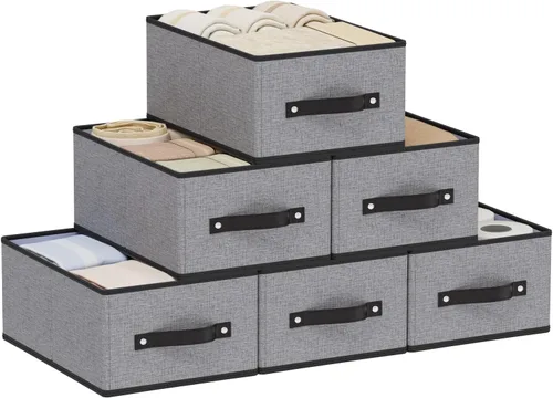 Miniatura 8 de Cestas de almacenamiento con asas, organizadores de cajones de tela, contenedores de almacenamiento para estantes de dormitorio y lavandería, 18.5 ×