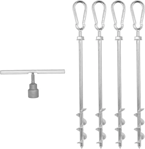 Miniatura 10 de MightyPhine Anclajes de tierra de tornillo de acero, juego de 4, 12 pulgadas, plateado, metal, estacas de tienda, kit de anclaje para trampolín