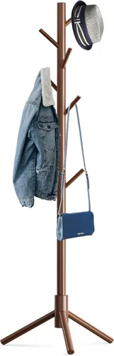 Miniatura 10 de Hupmad Perchero de árbol de madera, perchero resistente independiente con 8 ganchos, 3 alturas ajustables para niños y adultos, perchero de madera