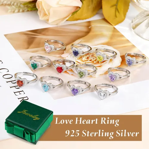 Miniatura 6 de Anillos de plata de ley S925 con piedra natal para mujer, anillo de compromiso ajustable para esposa, mamá, hija, joyería de cumpleaños, boda