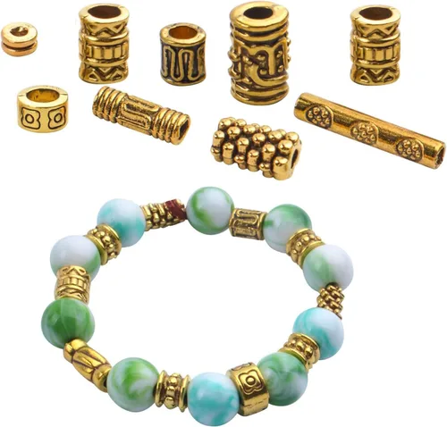 Miniatura 3 de BronaGrand 3.53 oz (alrededor de 220-300 unidades) cuentas espaciadoras de columna de oro antiguo, abalorios, collares, dijes, accesorios para Oro