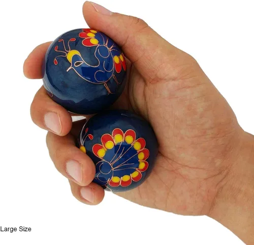 Miniatura 2 de Top Chi Chiming Peacock Baoding Bolas con soporte de bambú (grande 2 pulgadas)