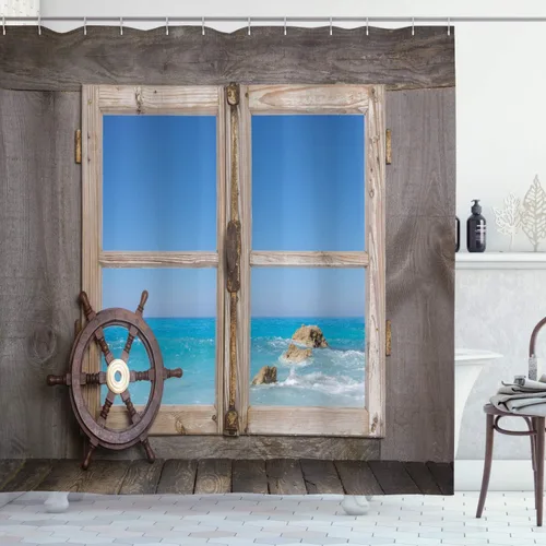 Miniatura 128 de set de cortina para baño decorativa de tela de poliéster con ganchos