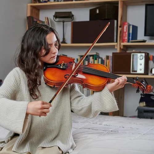 Miniatura 5 de Cecilio Violín para zurdos de tamaño completo 4/4, tapa de abeto sólido y cuerpo de arce, juego de violín profesional incluye estuche rígido, 2