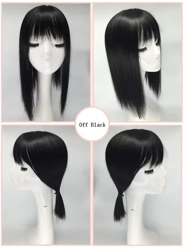 Miniatura 3 de Extensiones de cabello de 14 pulgadas con flequillo, extensiones de cabello con clip en la parte superior para cabello fino (negro, delgado)