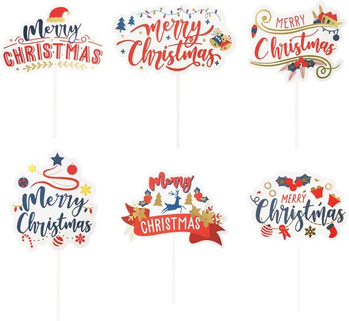 Miniatura 24 de Ercadio Paquete de 25 adornos para cupcakes de Papá Noel y elfo - Sombreros de Papá Noel con purpurina, sombreros de elfo, palillos para cupcakes