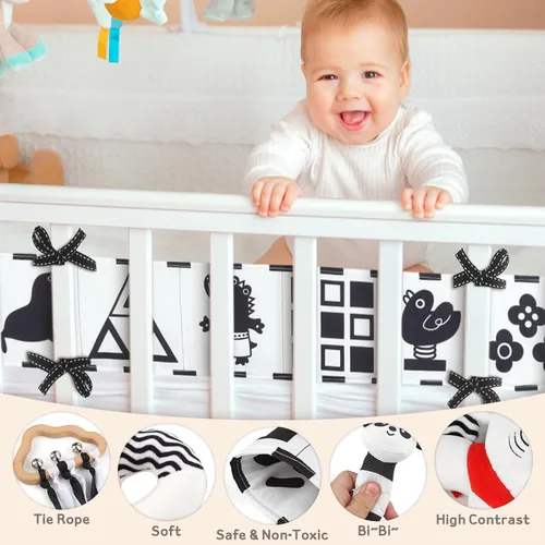 Miniatura 4 de Dreamon 32 juguetes sensoriales de alto contraste para bebés en blanco y negro, juguetes para recién nacidos con sonajero, libro suave y tarjetas