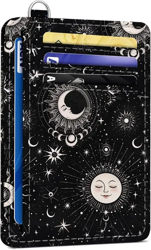 Miniatura 15 de SEAVILIA Tarjetero de crédito para mujer, cartera RFID para mujer, tarjetero de bolsillo frontal delgado y minimalista, bonito estuche delgado