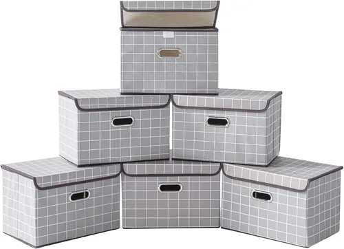 Miniatura 40 de STOREONE Contenedores de Almacenamiento de Tela en Forma de Cubo Plegables, Organizador Contenedor Cesta Plegable con Tapas y Asas de Metal