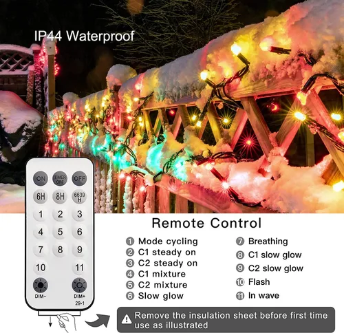Miniatura 6 de LYHOPE Luces de Navidad, 98.4 pies, 300 luces LED de hadas de Navidad, luces blancas cálidas y multicolor, con control remoto, 11 modos, luces