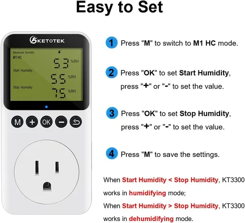 Miniatura 5 de KETOTEK Enchufe de salida digital de controlador de humedad con sonda de sensor, enchufe controlador de humidistato de 120 V para invernadero