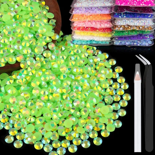 Miniatura 51 de 5000 piezas de diamantes de imitación de resina de 0.118 pulgadas a granel, color verde oscuro AB con parte trasera plana, diamantes de imitación