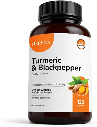 Curcumina de cúrcuma de 1500 mg con pimienta negra 5 mg – Alta potencia, cápsulas veganas – Sin OMG, sin gluten – 120 unidades