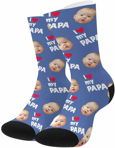 Miniatura 4 de Calcetines personalizados para convertir tu foto en I Love My Papa Calcetines personalizados unisex para regalo único, color3