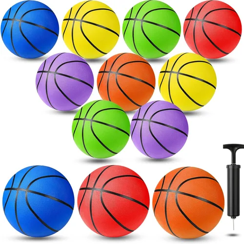 Miniatura 8 de Jerify - Juego de 12 pelotas de baloncesto de goma de tamaño oficial para niños, junior y jóvenes, para interiores y exteriores, con bomba, regalos