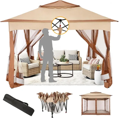 Miniatura 23 de COBIZI 12x12 Tienda instantánea de campaña para exteriores con toldo a la venta - Toldo de metal impermeable para exteriores mejorado - Tienda Café