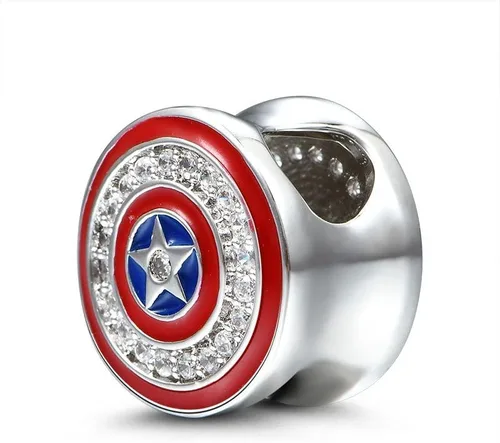 Miniatura 3 de Dije divertido de diseño del Capitán América para pulsera, Plata esterlina, Circonita Cúbica