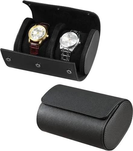 Funda de viaje para reloj para hombres y mujeres, almacenamiento y organizador de 2 relojes con innovadoras almohadas extraíbles y separadores