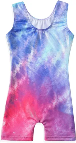 Miniatura 77 de HOZIY - Leotardos de gimnasia con pantalones cortos brillantes para niñas pequeñas; estampados de unicornio, aurora, arco iris, sirena, dinosaurio