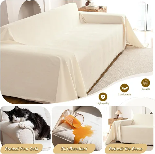 Miniatura 5 de Funda de felpilla para sofá, funda suave con borlas para sofá, funda de sofá para sofá de 2 puestos, funda de sofá, protector de muebles lavable