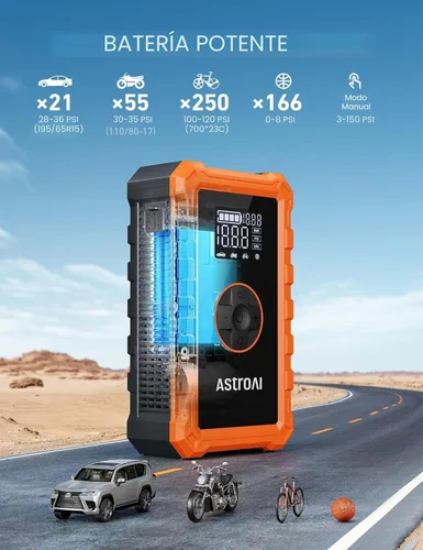 Miniatura 4 de AstroAI - Arrancador portátil S8 con compresor de aire, pico de 1500 A (gasolina hasta 6.0 L y diésel 3.0 L), inflador de 150 PSI con apagado