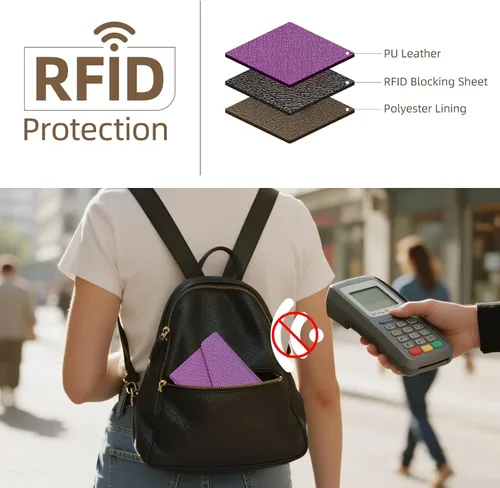Miniatura 146 de Zoppen - Billetera de viaje con bloqueo RFID multiusos (Ver.4) Portatarjetas de pasaporte y vacunas, organizador de documentos de tres pliegues
