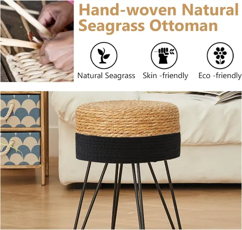 Miniatura 3 de Taburete de maquillaje de tocador, taburete otomano de pasto natural tejido a mano, taburete moderno multifuncional, taburete de tocador