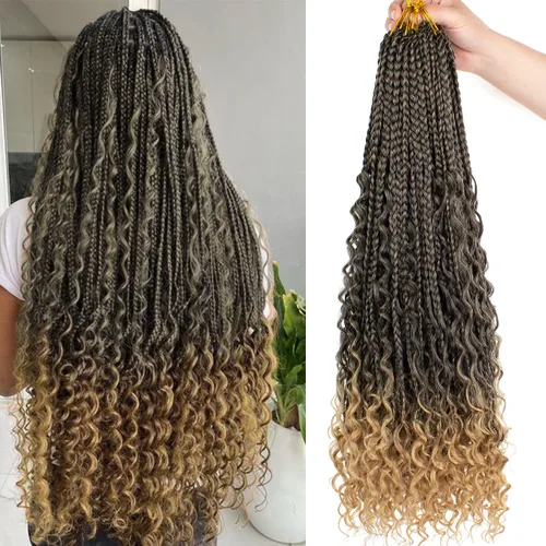 Miniatura 26 de COOKOO Cabello de Trenzas de Caja Bohemias de Ganchillo de 8 Pulgadas para Mujeres Negras, Paquete de 8, Cabello Sintético de Trenzas de Caja