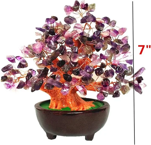 Miniatura 3 de Colorsheng Árbol de dinero de cristal de cuarzo de 7 pulgadas Bonsái Feng Shui Gema Decoración para riqueza y suerte (azul)