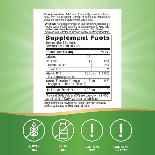 Miniatura 5 de Nature's Way Hierro energizante - Soporte de glóbulos rojos* - 8 mg de hierro, -200 mcg de cianocobalamina y vitamina B12 por porción de 2 cápsulas