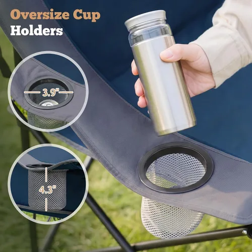 Miniatura 6 de Unisakey Silla de campamento doble, sofá biplaza acolchado de gran tamaño, silla plegable resistente de 650 libras con portavasos y bolsa