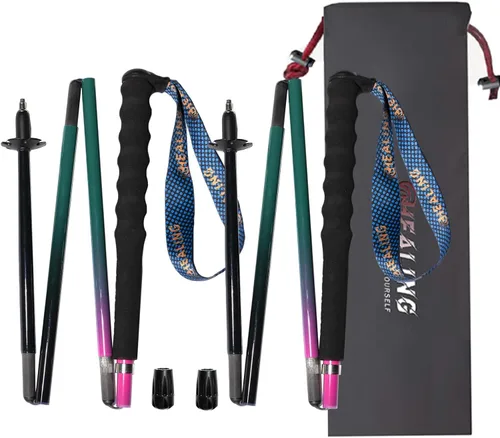 Miniatura 11 de Bastones de senderismo de fibra de carbono, paquete de 2 unidades, ultraligeros de 10 onzas, diseño plegable de 3 piezas con agarres de corcho