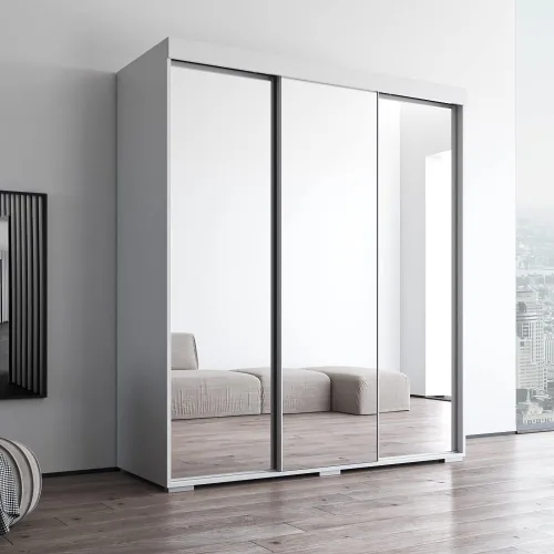 Miniatura 4 de Meble Furniture Aria - Armario 3D con todas las puertas de espejo, amplio almacenamiento con múltiples estantes, armario moderno para dormitorio, 82