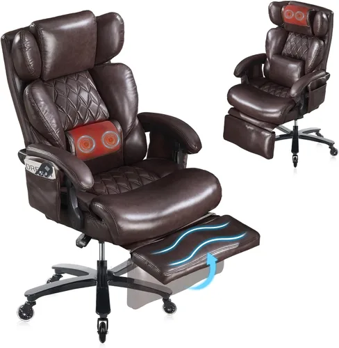 Miniatura 10 de Silla de oficina ergonómica grande y alta con reposapiés, silla de escritorio ejecutiva de masaje resistente con soporte lumbar, reposacabezas