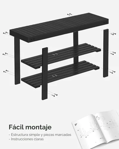Miniatura 6 de SONGMICS Estante para Zapatos con Banco, Organizador de Almacenamiento de Zapatos de Bambú de 3 Niveles, Banco de Entrada, Soporta hasta 286 lb