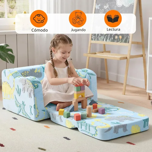 Miniatura 3 de MeMoreCool Silla para niños pequeños – Sofá infantil convertible con diseño de dinosaurio brillante desplegable 1 – 3 años Sofá de espuma suave