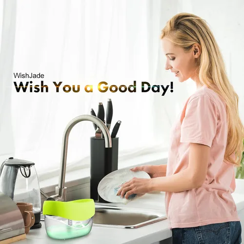 Miniatura 6 de Dispensador de jabón para platos con soporte de esponja para fregadero de cocina, juego de dispensador de bomba de jabón 2 en 1, útil dispensador