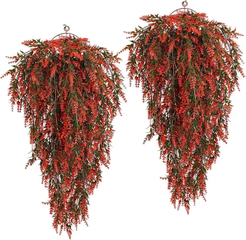 Miniatura 12 de RECUTMS Plantas colgantes artificiales de lavanda falsa, flores resistentes a los rayos UV, decoraciones para interiores y exteriores, 4 paquetes