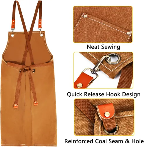 Miniatura 8 de Delantales para mujeres y hombres con bolsillos, 2 piezas, impermeable, para estilista, lino, barbacoa, herramienta de lona para adultos, delantal