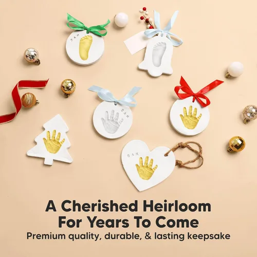 Miniatura 8 de Kit de huellas de manos y pies para bebé - Adorno personalizado de primer Navidad para bebé, recuerdo de huella de recién nacido, kit fácil